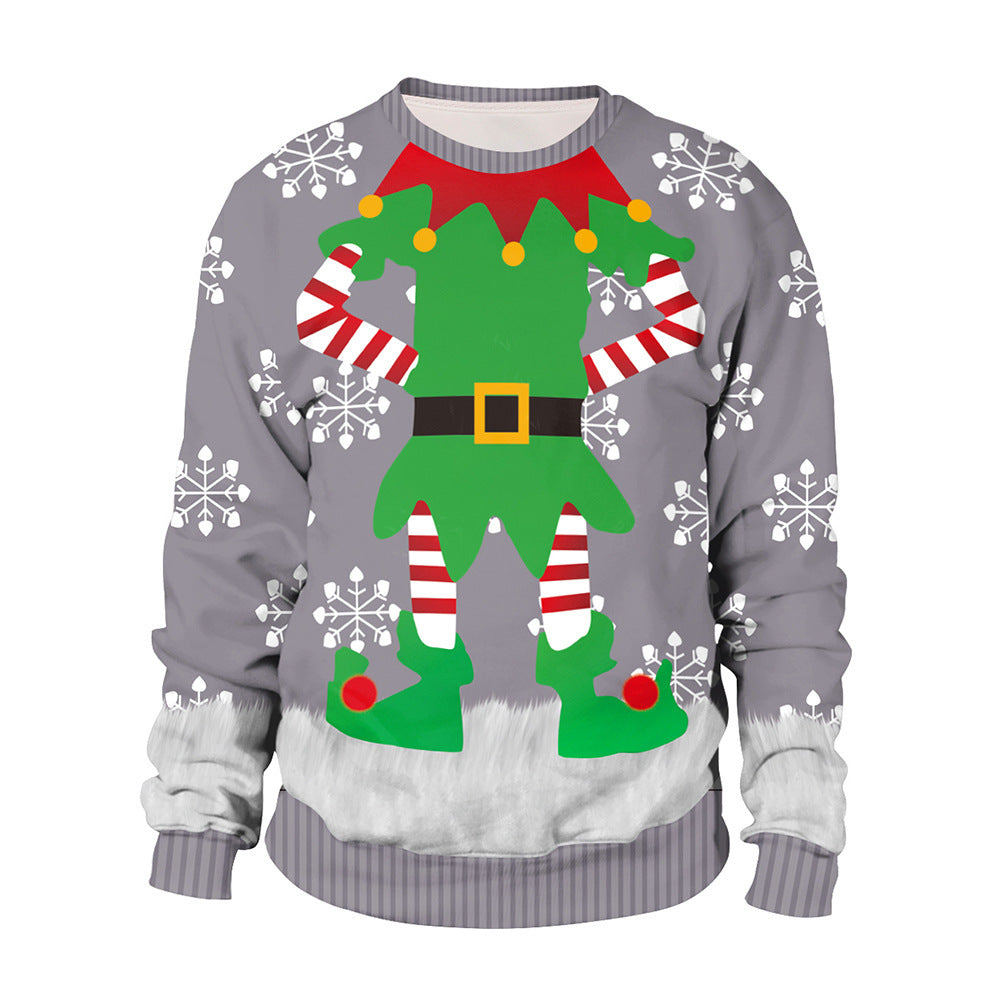 Party Digital Printed Round Neck Long Women's Sweater, Sweater