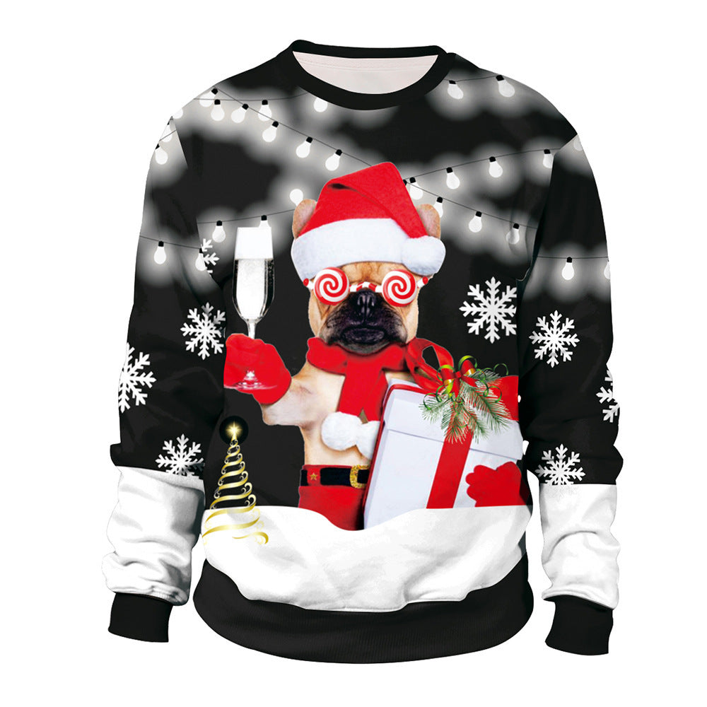 Party Digital Printed Round Neck Long Women's Sweater, Sweater