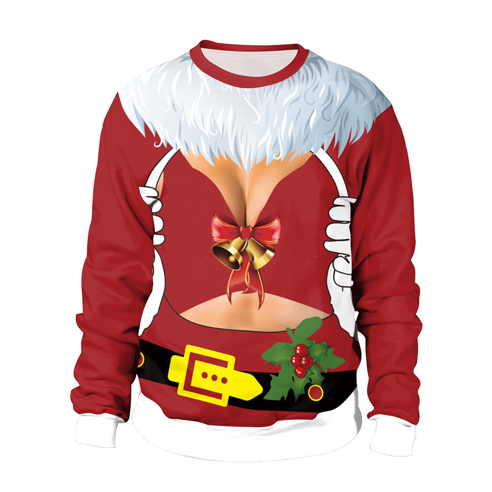 Party Digital Printed Round Neck Long Women's Sweater, Sweater