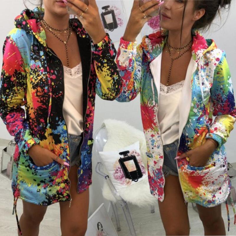 Women's Loose-fitting Printed Hooded Mid-length Long Sleeve Women's Sweater, Sweater