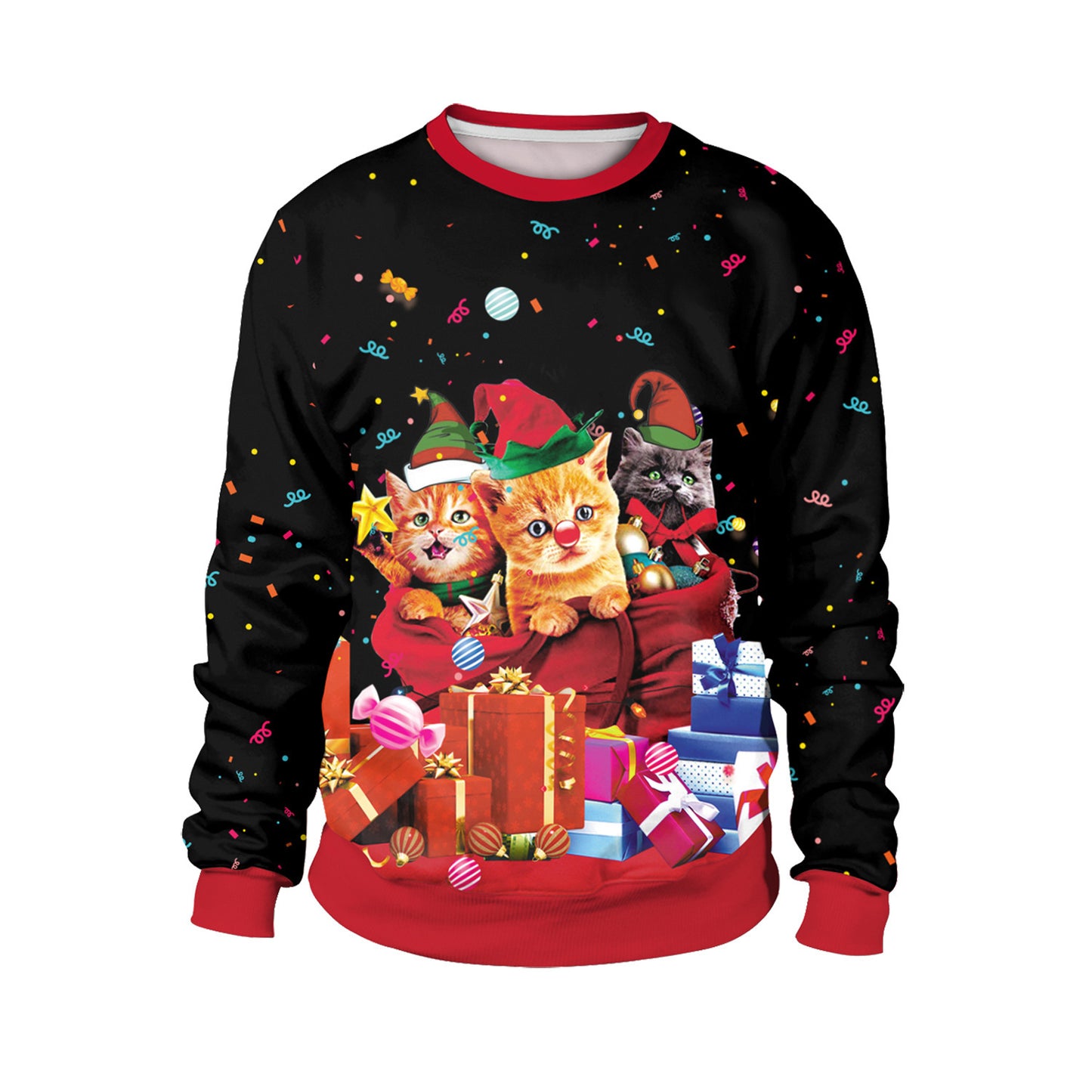Party Digital Printed Round Neck Long Women's Sweater, Sweater