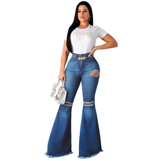 Sexy Fashion Knee Hole Stretch Tight Jeans