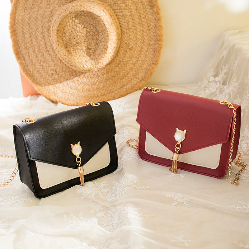 Women's Korean Contrast Color Tassel Cat Ear Phone Bags