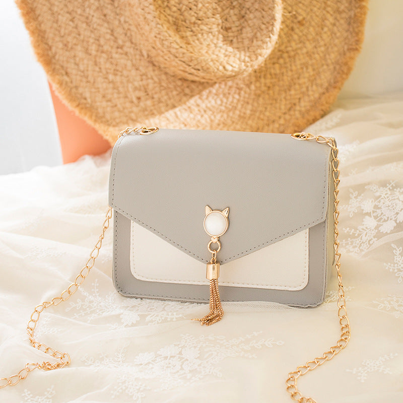 Women's Korean Contrast Color Tassel Cat Ear Phone Bags