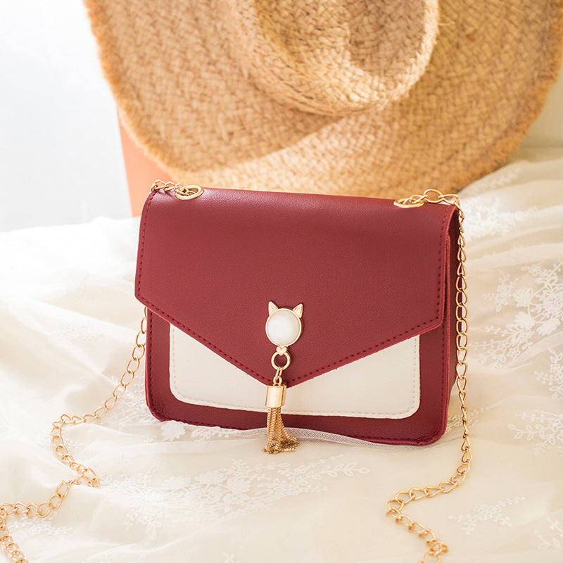 Women's Korean Contrast Color Tassel Cat Ear Phone Bags