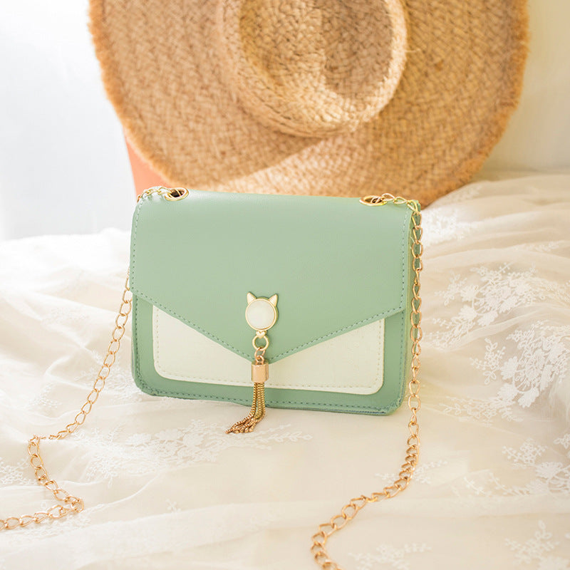 Women's Korean Contrast Color Tassel Cat Ear Phone Bags