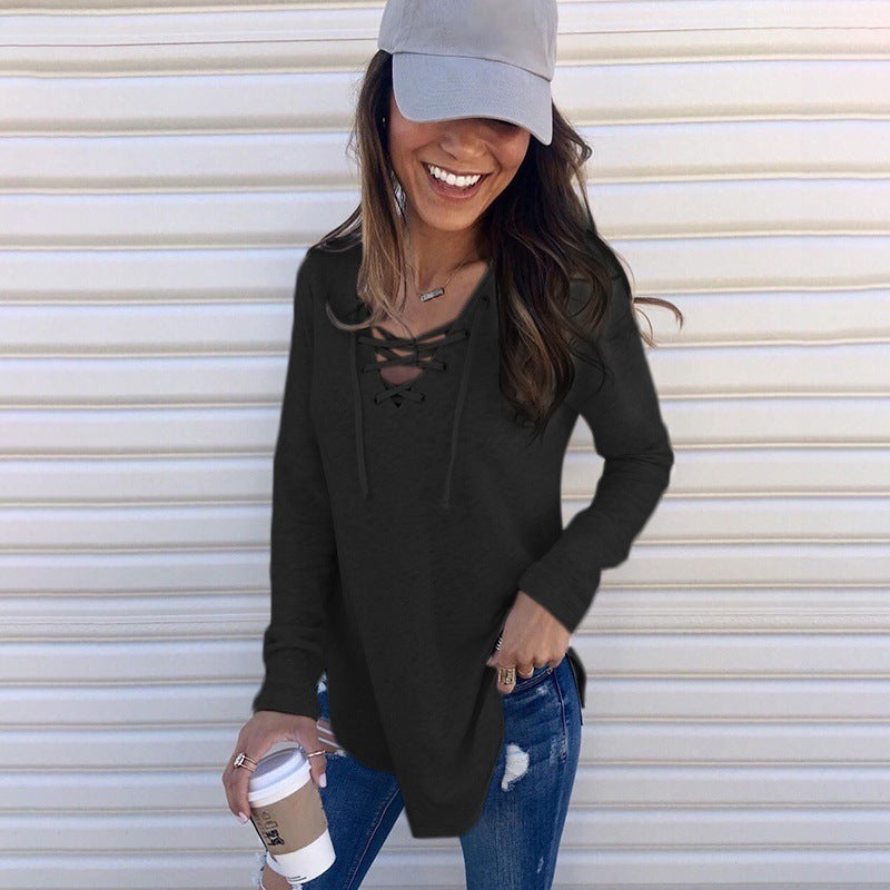 Women's Solid Color Tied North American Stitching Women's T-shirt