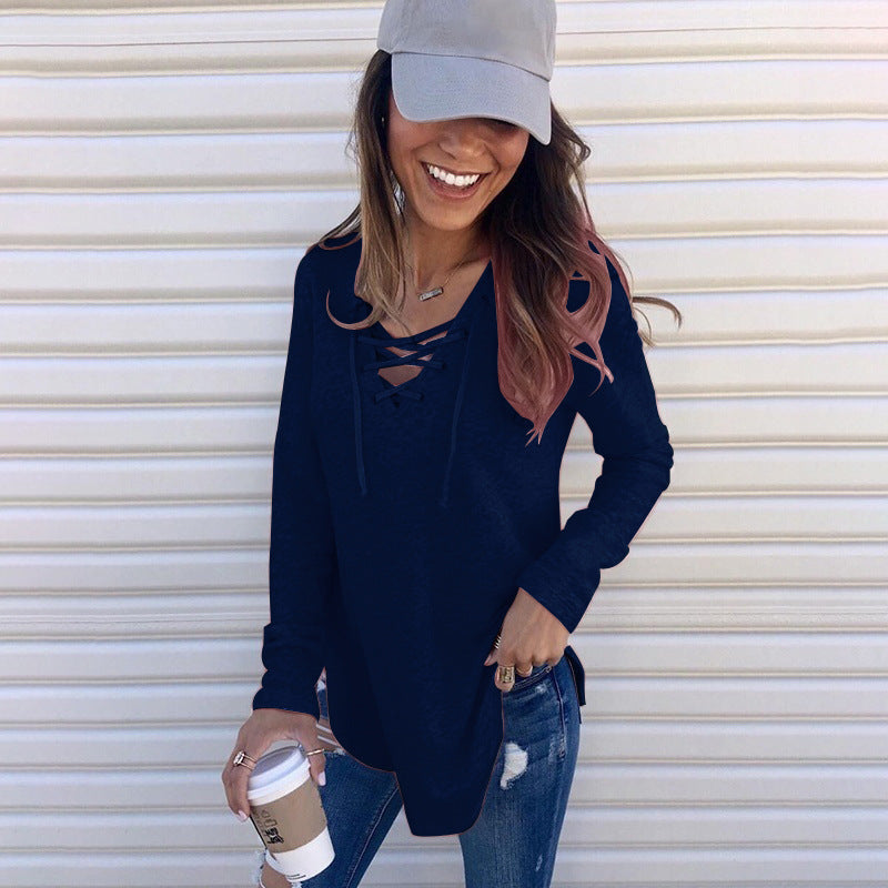 Women's Solid Color Tied North American Stitching Women's T-shirt