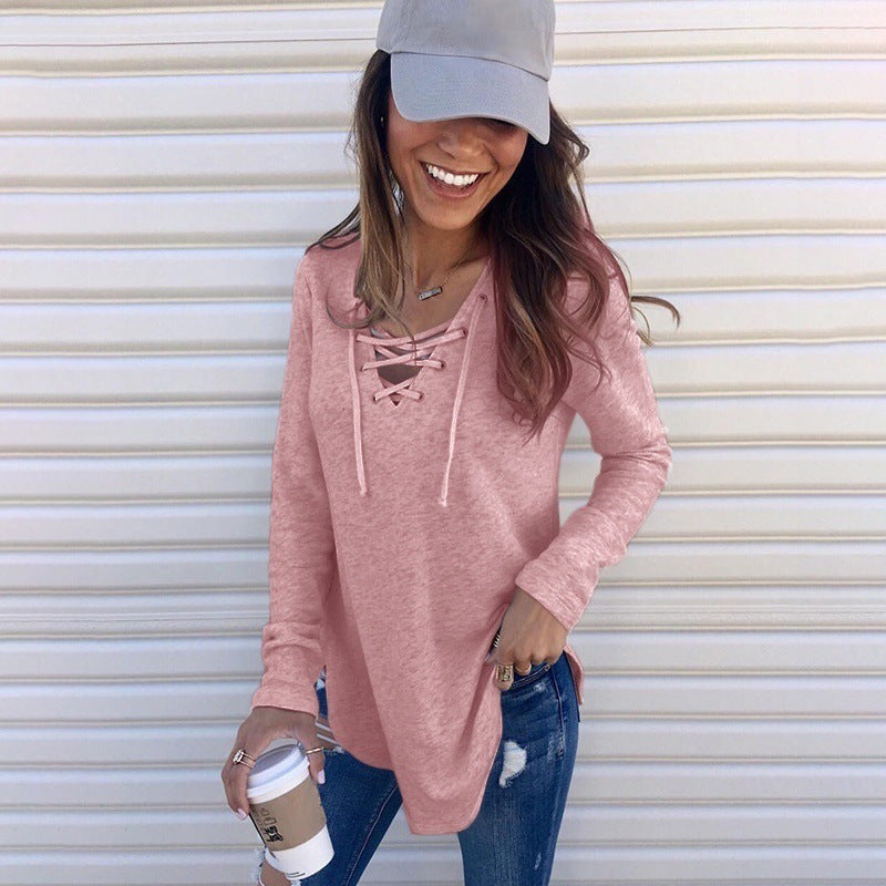 Women's Solid Color Tied North American Stitching Women's T-shirt