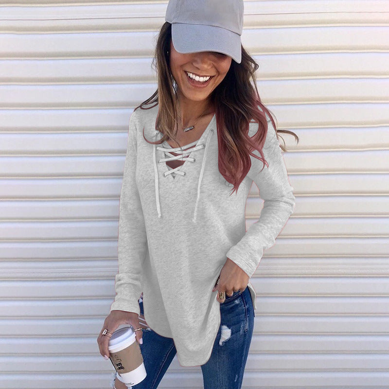 Women's Solid Color Tied North American Stitching Women's T-shirt