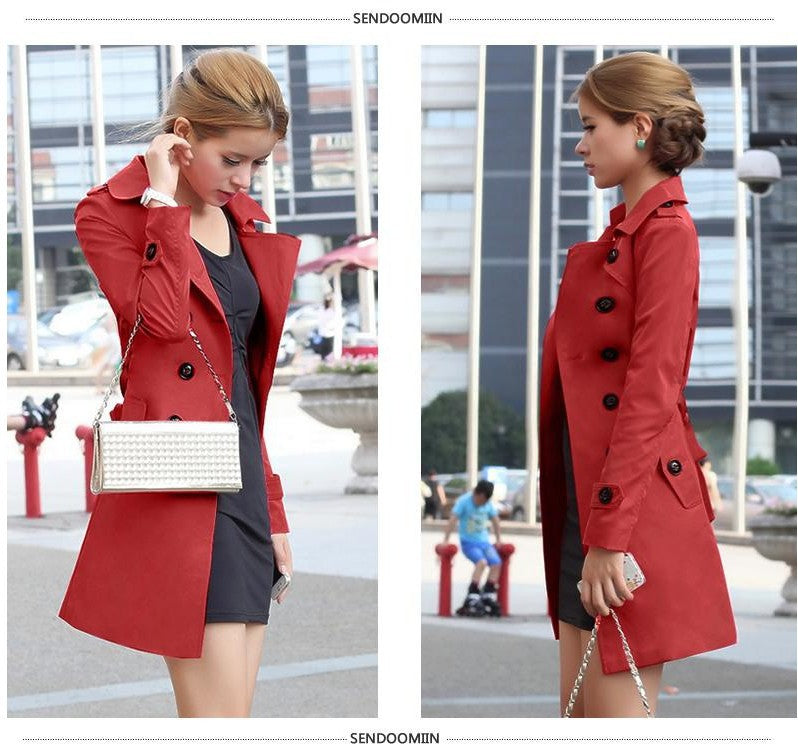 Women's Power Slim Fit Belt Mid-length Trench Coats