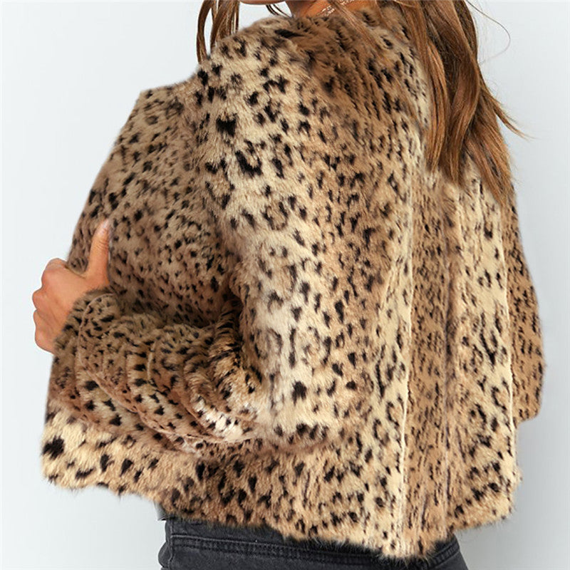 Women's Leopard Fur Slim Imitation Plush Autumn Coats