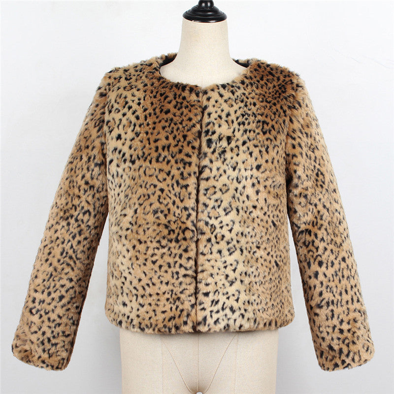 Women's Leopard Fur Slim Imitation Plush Autumn Coats