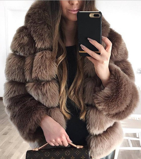 Women's Imitation Fur Fox Hooded Artificial Coats