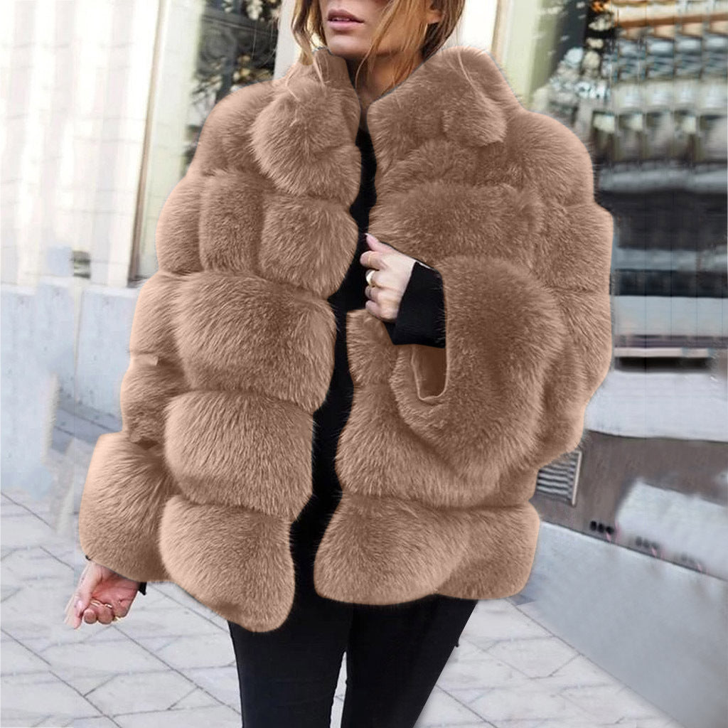 Women's Female Faux Imitation Fox Horizontal Stitching Coats