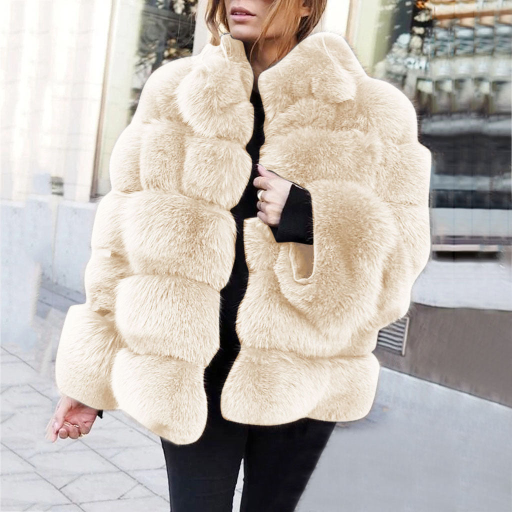 Women's Female Faux Imitation Fox Horizontal Stitching Coats