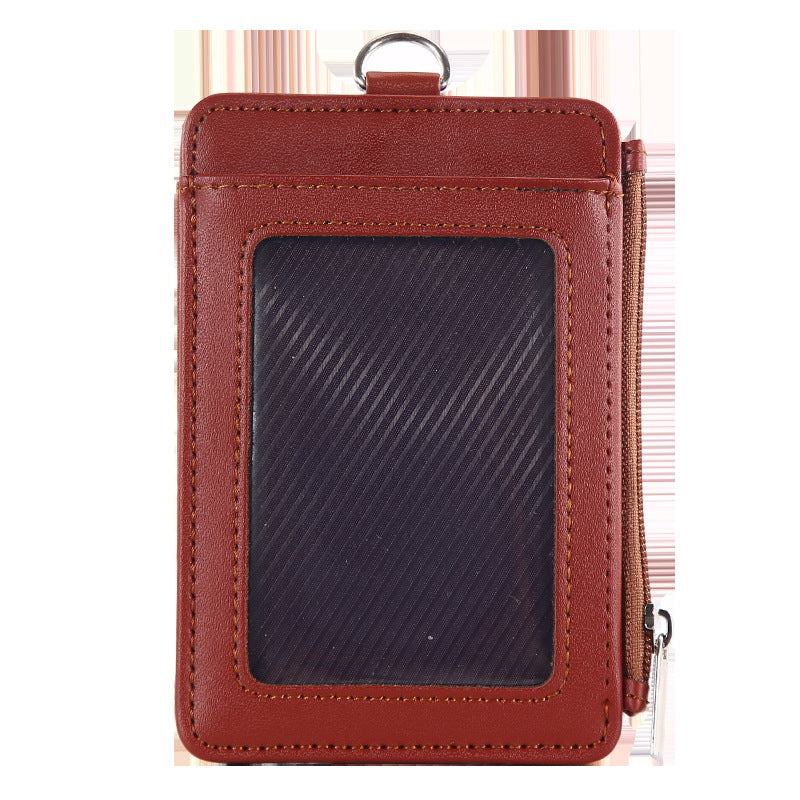 Leather Zipper Work Lanyard Staff Cover Card Holder