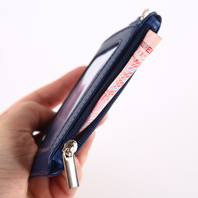 Leather Zipper Work Lanyard Staff Cover Card Holder