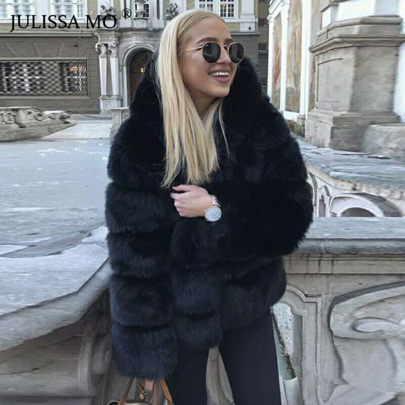 Women's Imitation Fur Fox Hooded Artificial Coats
