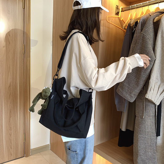 Women's Canvas Big Class Solid Color Hand-held Shoulder Bags