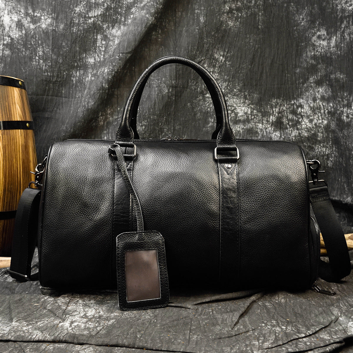 Men's Leather Large Capacity Litchi Pattern With Travel Bags