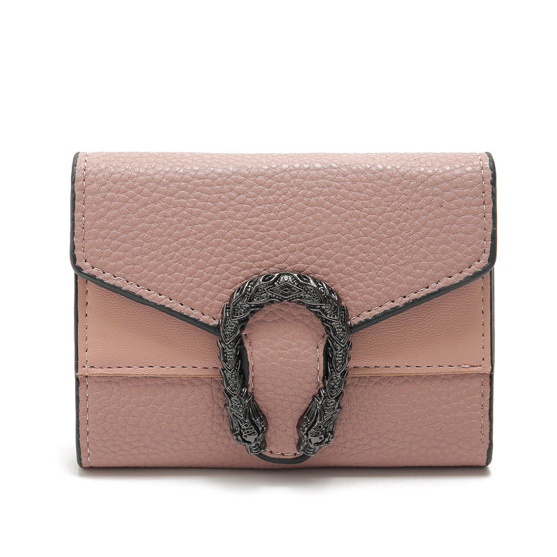 Women's Style Simple Lychee Pattern Three Fold Ladies Wallets