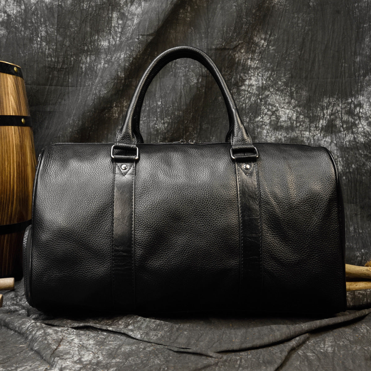 Men's Leather Large Capacity Litchi Pattern With Travel Bags