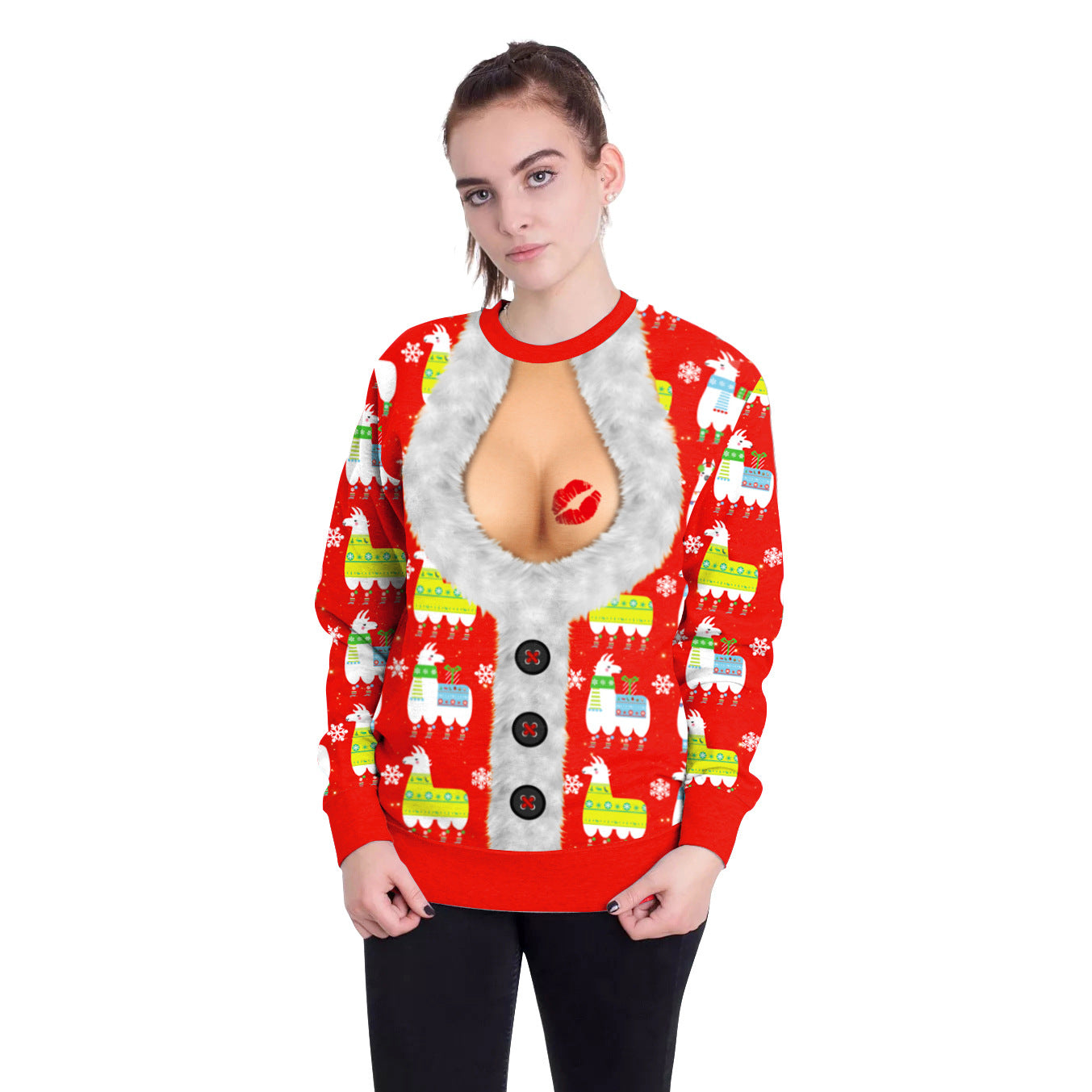 Festival Spoof Sexy Navel Hair Digital Printed Women's Sweater, Sweater