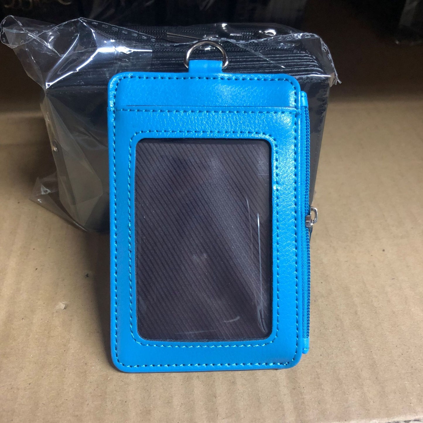 Leather Zipper Work Lanyard Staff Cover Card Holder