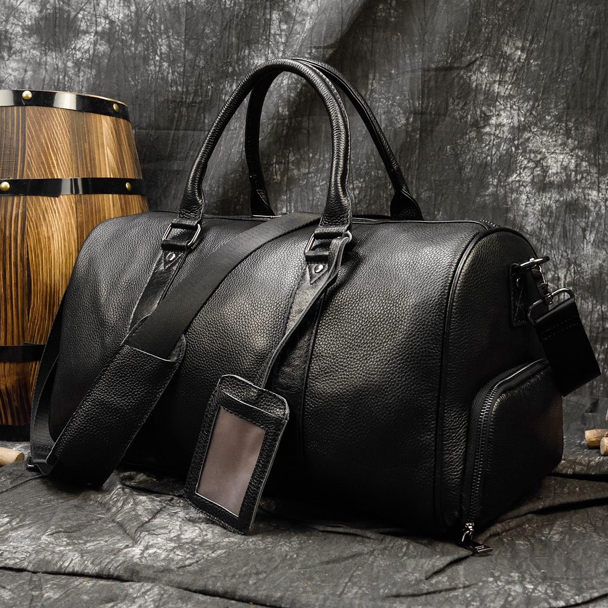 Men's Leather Large Capacity Litchi Pattern With Travel Bags