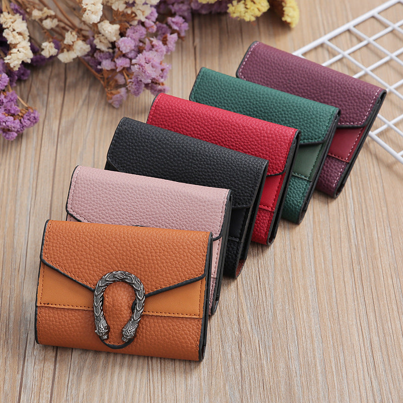 Women's Style Simple Lychee Pattern Three Fold Ladies Wallets