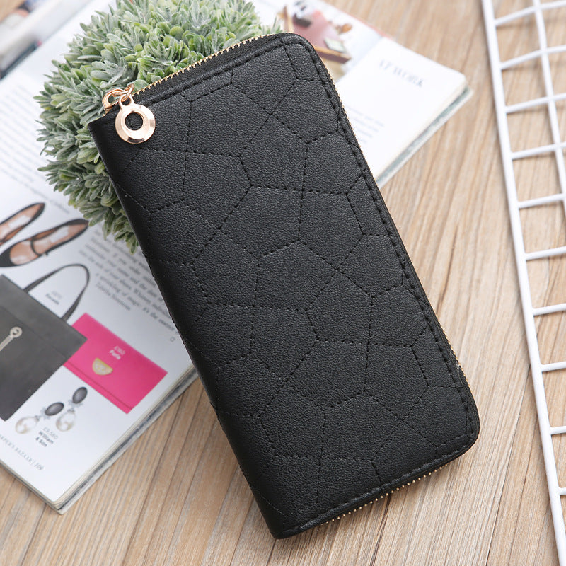Women's Zipper Solid Color Embroidered Mid-length Lychee Ladies Wallets
