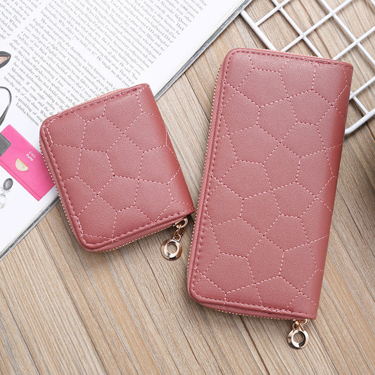 Women's Zipper Solid Color Embroidered Mid-length Lychee Ladies Wallets
