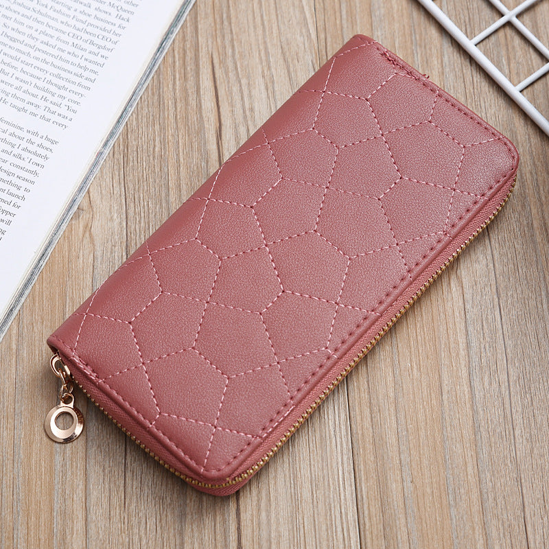 Women's Zipper Solid Color Embroidered Mid-length Lychee Ladies Wallets
