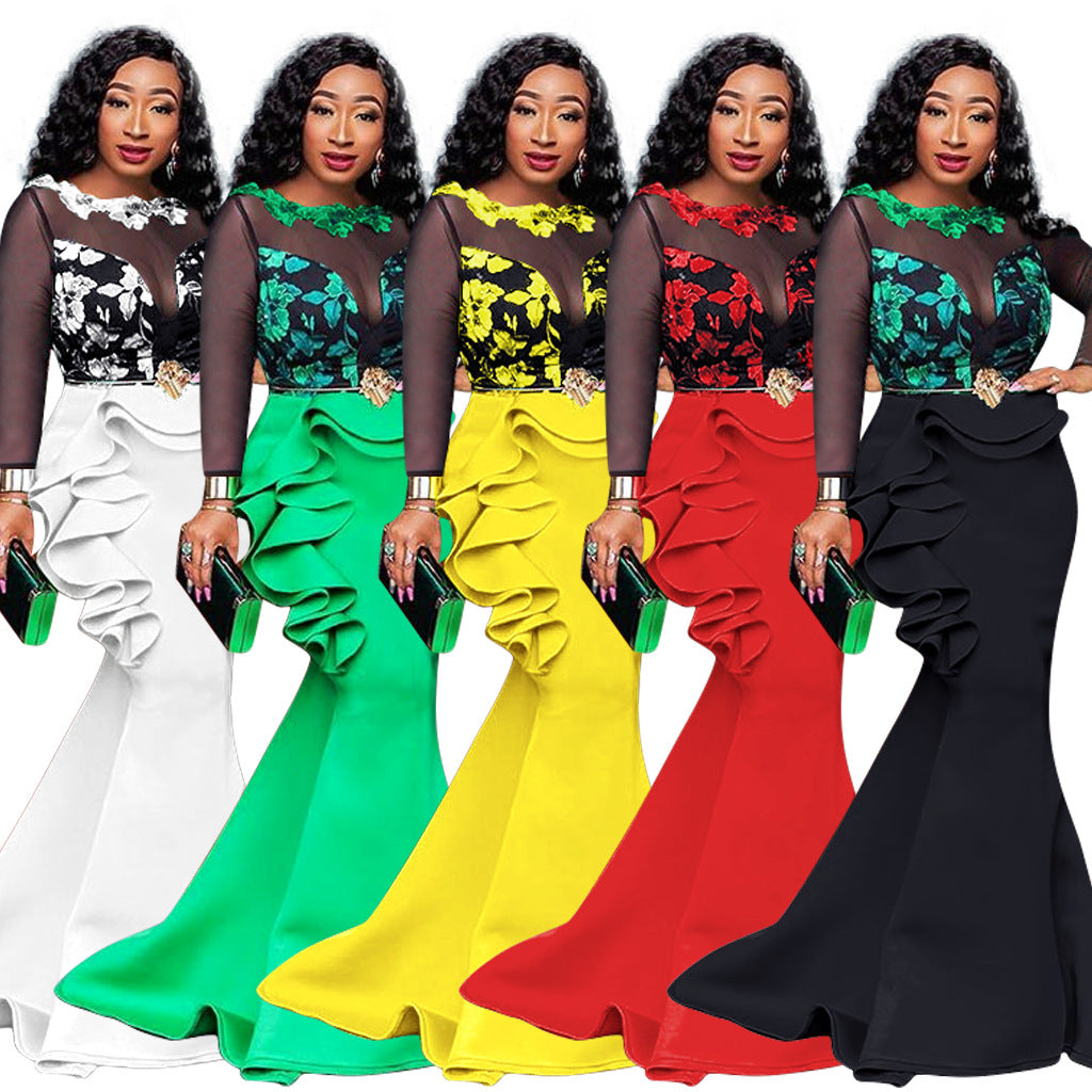 Women's Dress Clothes Lace Mesh Ruffled Footwear Dresses