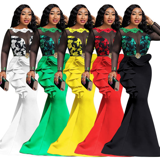 Women's Dress Clothes Lace Mesh Ruffled Footwear Dresses