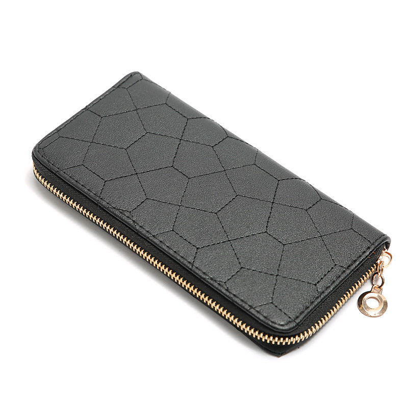 Women's Zipper Solid Color Embroidered Mid-length Lychee Ladies Wallets