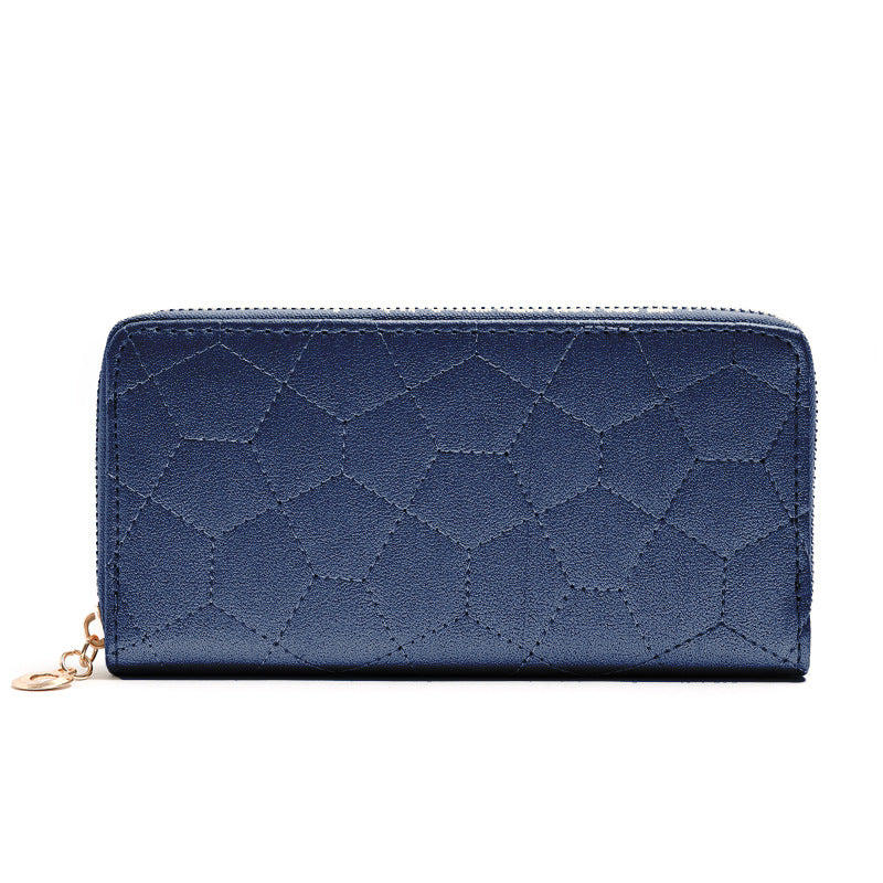 Women's Zipper Solid Color Embroidered Mid-length Lychee Ladies Wallets