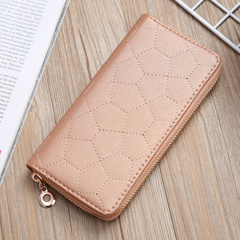 Women's Zipper Solid Color Embroidered Mid-length Lychee Ladies Wallets