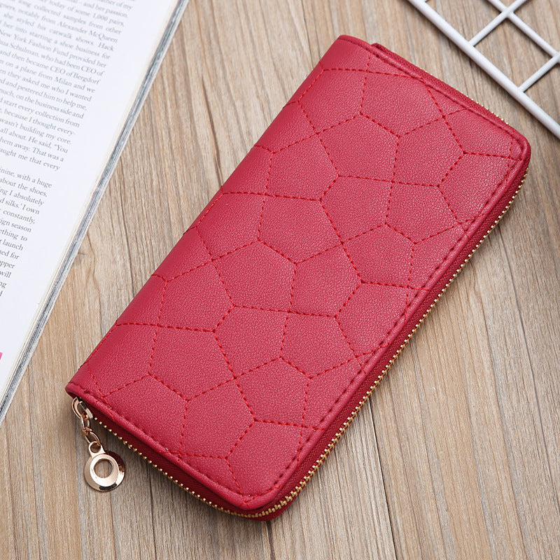 Women's Zipper Solid Color Embroidered Mid-length Lychee Ladies Wallets