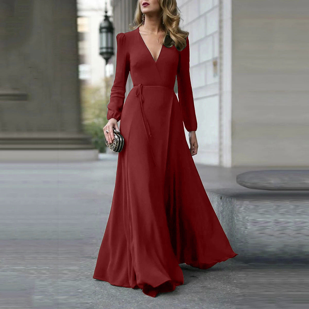 Women's Long Sleeve Big Hem Slimming Elegant Dress