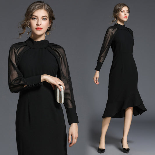 Women's Stylish Temperament Long Sleeves Fishtail Slim Dresses
