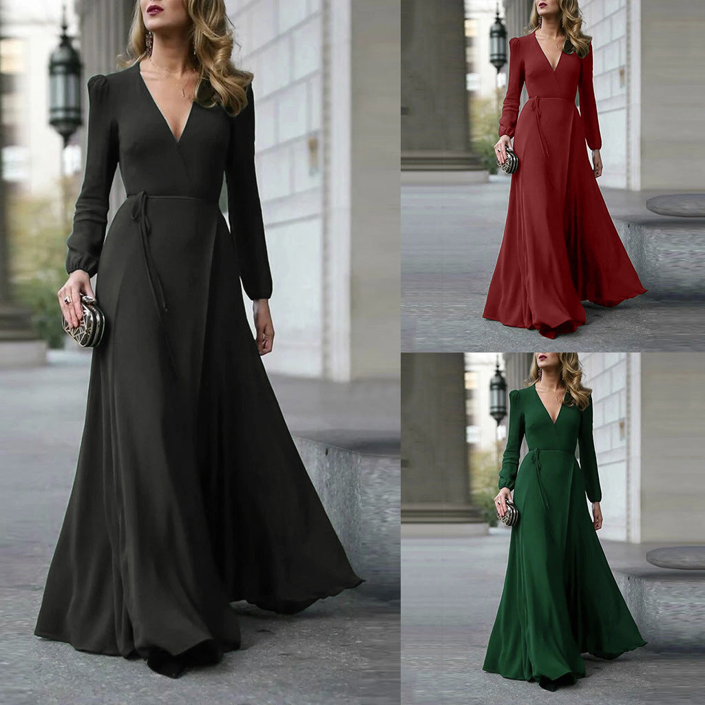 Women's Long Sleeve Big Hem Slimming Elegant Dress