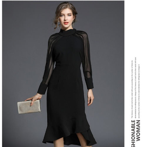 Women's Stylish Temperament Long Sleeves Fishtail Slim Dresses