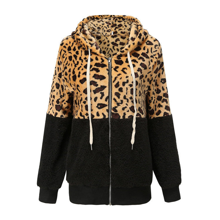 Women's Leopard Splicing Winter Thick Fleece Furry Women's Sweater, Sweater