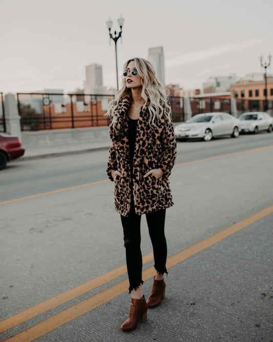Women's Lapel Leopard Print Imitation Fur Thickened Jackets