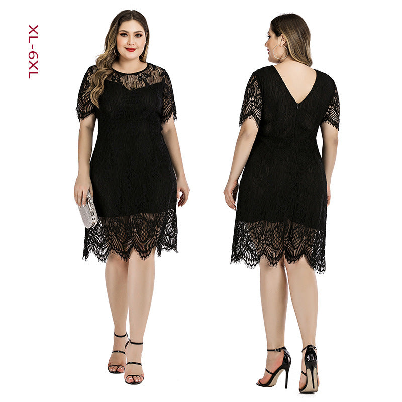 Women's Large Lace Dress Eyelash Fat Waist Slimming Dresses
