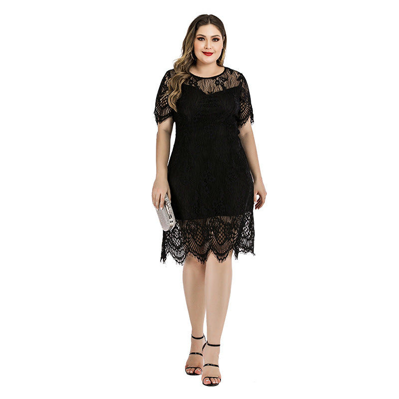 Women's Large Lace Dress Eyelash Fat Waist Slimming Dresses