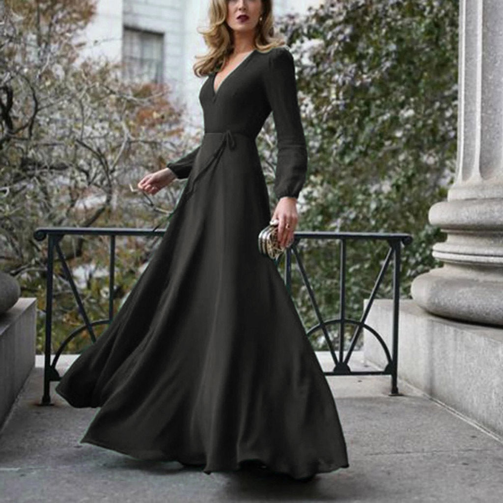 Women's Long Sleeve Big Hem Slimming Elegant Dress