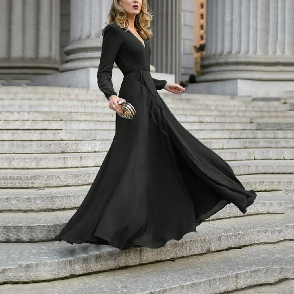 Women's Long Sleeve Big Hem Slimming Elegant Dress